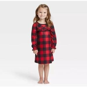 Toddler Holiday Buffalo Check Flannel Pajama NightGown - Red 2T